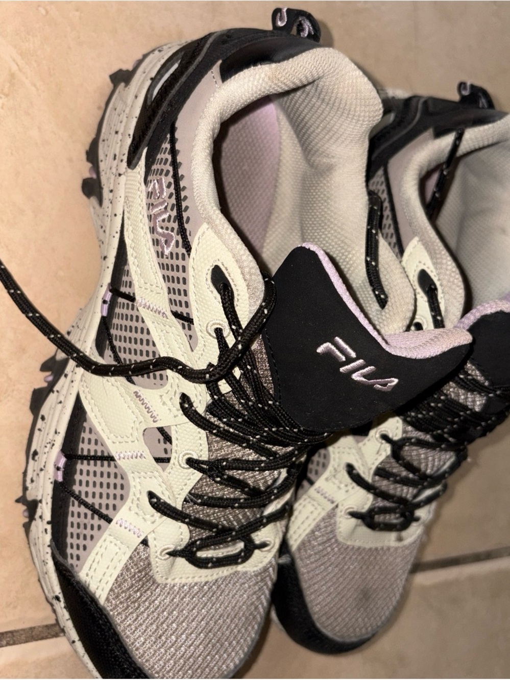 FILA Women’s Athletic Trail Sneakers in Light Gray, Black and Lavender